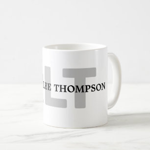 Taza De Café monograma blanco negro simple (nombre+iniciales) t