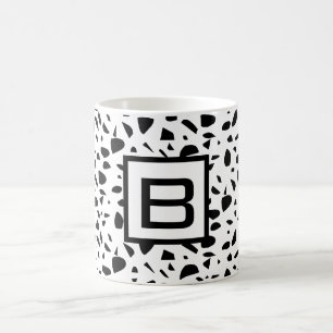 Taza De Café Monograma blanco negro Terrazo inicial