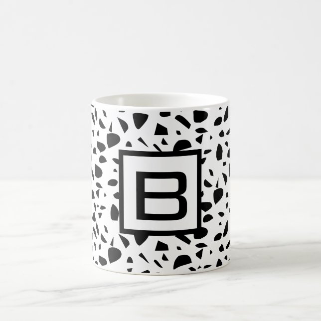 Taza De Café Monograma blanco negro Terrazo inicial (Centro)