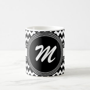 Taza De Café Monograma blanco y negro ultra elegante de Chevron