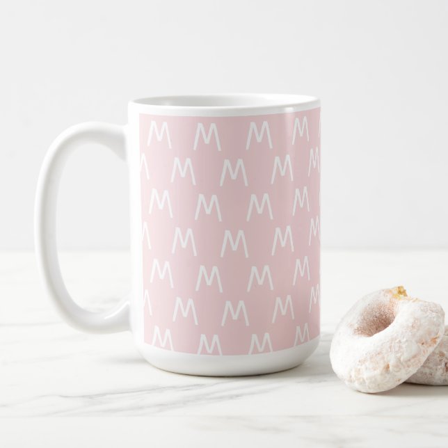 Taza De Café Monograma blanco y rosado urbano (Con donut)