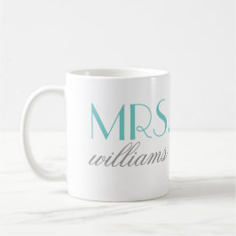 Taza De Café Monograma Boda personalizado de Mrs Elegant Aqua