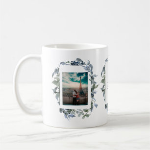 Taza De Café Monograma botánico con foto de novia y novio