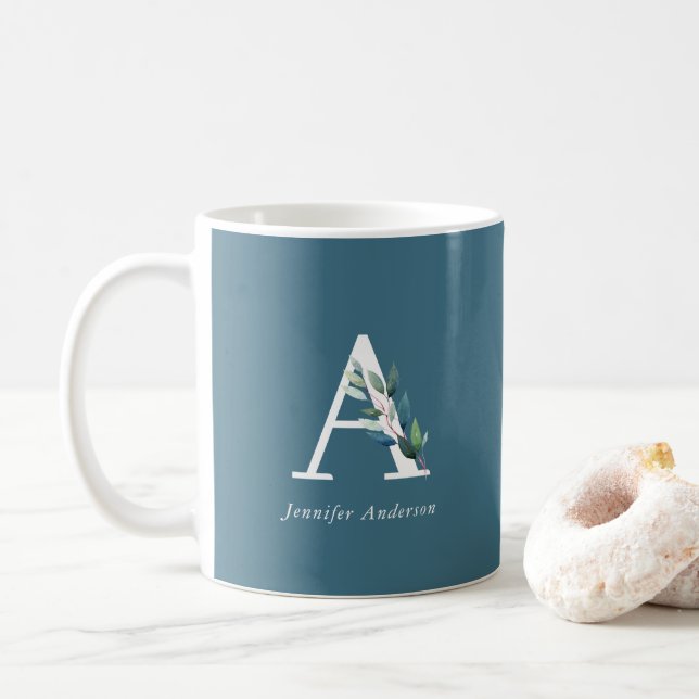 Taza De Café Monograma Botánico Delicado (Con donut)