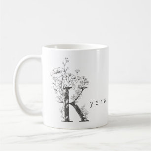 Taza De Café Monograma Botánico Floral "K" Texto Personalizado