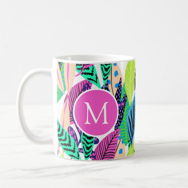 Taza De Café Monograma botánico tropical moderno y colorido (Izquierda)