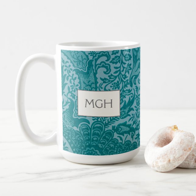 Taza De Café Monograma botánico Verde azulado William Morris (Con donut)