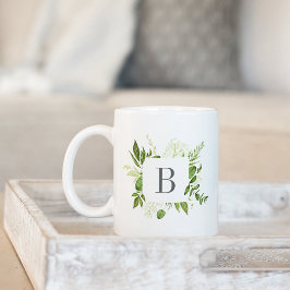 Taza De Café Monograma botánico verde verde de la pradera salva