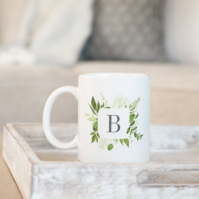 Taza De Café Monograma botánico verde verde de la pradera salva (Subido por el creador)