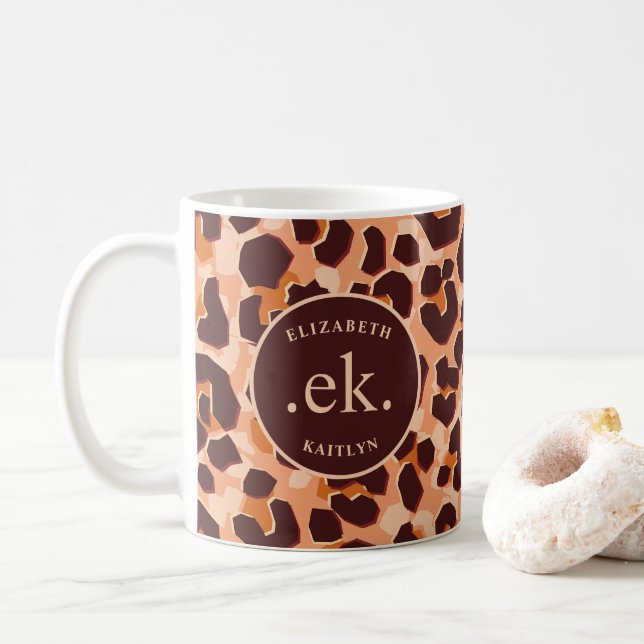 Taza De Café Monograma Brown Leopardo (Con donut)