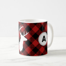 Taza De Café Monograma Búfalo Plaid Lumberjack Elk