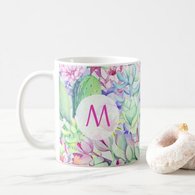 Taza De Café Monograma Cactus & Succulent (Con donut)
