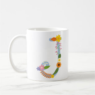 Taza De Café Monograma caprichoso rústico de la flor (j)