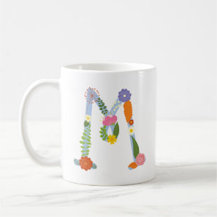 Taza De Café Monograma caprichoso rústico de la flor (m)