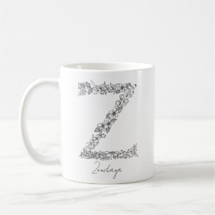 Taza De Café Monograma Carta blanca floral bruta floral bruta Z