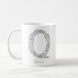 Taza De Café Monograma Carta blanca floral bruta Q