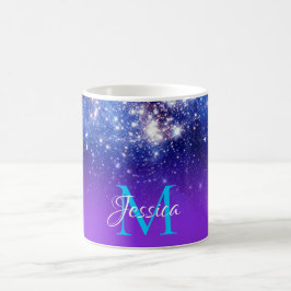 Taza De Café Monograma celeste con ombre de estrellas brillante