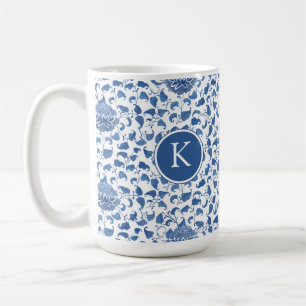 Taza De Café Monograma Chino Azul Y Blanco Inicial