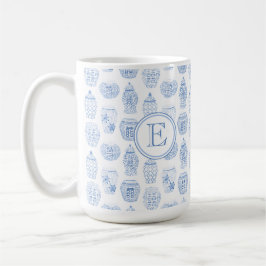 Taza De Café Monograma clásico azul chino inicial