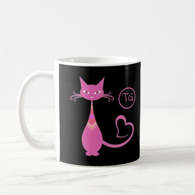 Taza De Café Monograma clásico de cola de cola de gato gatito r (Izquierda)