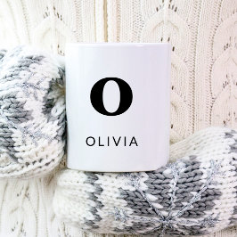 Taza De Café Monograma Clásico Elegante 2 Blanco Negro Inicial