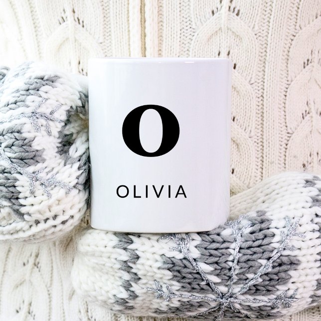 Taza De Café Monograma Clásico Elegante 2 Blanco Negro Inicial (Left side)