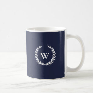 Taza De Café Monograma Clásico Elegante Azul Mug