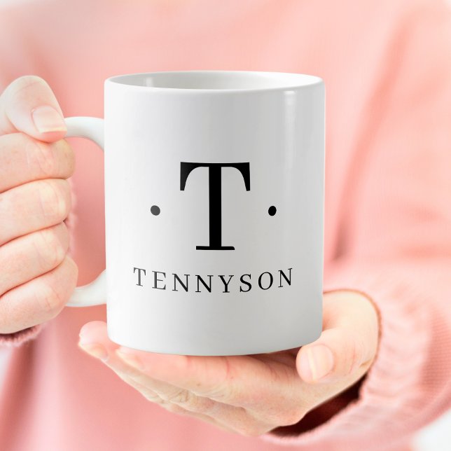 Taza De Café Monograma Clásico Elegante Blanco Negro Nombre ini (Subido por el creador)