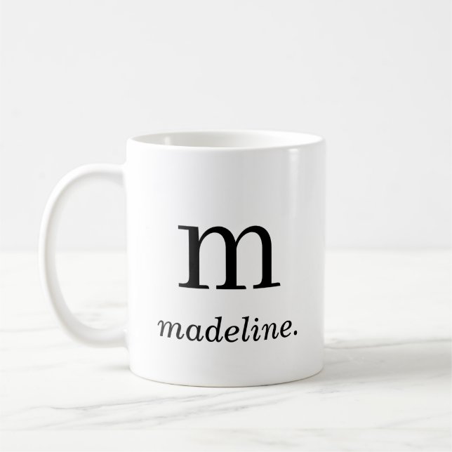 Taza De Café Monograma Clásico Elegante Blanco Negro Nombre ini (Izquierda)