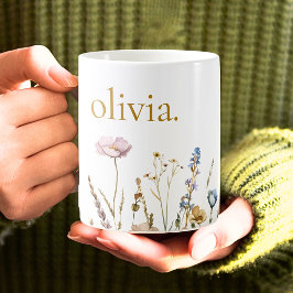 Taza De Café Monograma Clásico Elegante Flor Silvestre