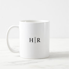 Taza De Café Monograma Clásico Elegante Minimalista Blanco y Ne