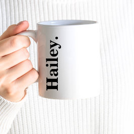Taza De Café Monograma Clásico Elegante Mínimo Blanco Negro Nom