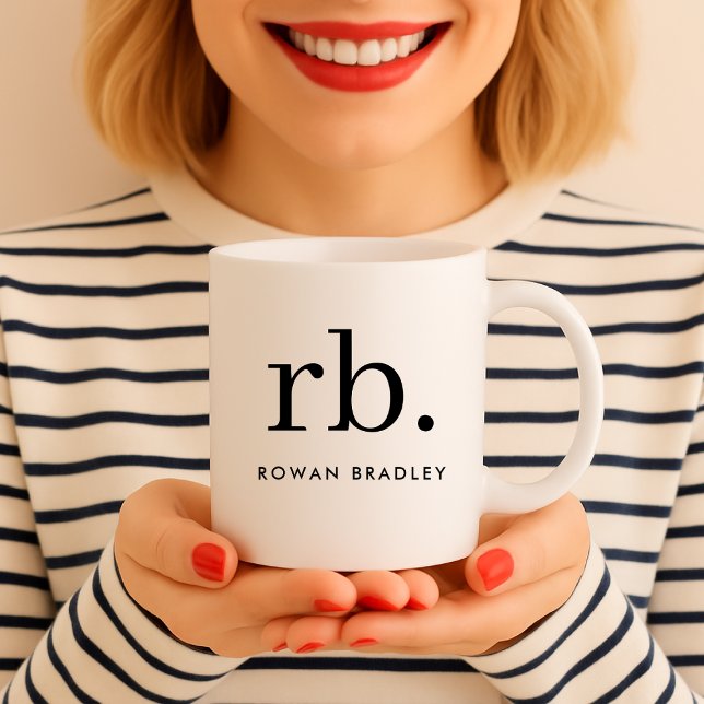 Taza De Café Monograma Clásico Elegante Mínimo Negro y Blanco (Subido por el creador)