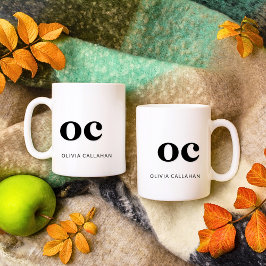 Taza De Café Monograma Clásico Elegante Moda Mínima Blanco Negr