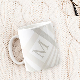 Taza De Café Monograma Clásico Elegante Nombre De La Placa Blan