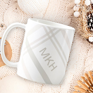 Taza De Café Monograma Clásico Elegante Nombre De La Placa Blan