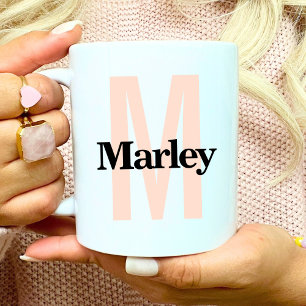 Taza De Café Monograma Clásico Negrita Curso Personalizado de n