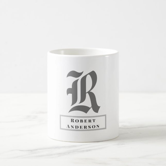 Taza De Café Monograma clásico negro, gris y blanco de moda (Centro)