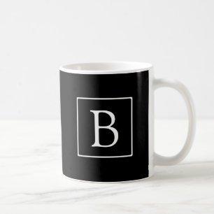 Taza De Café Monograma Clásico Simple Negro con Texto Blanco