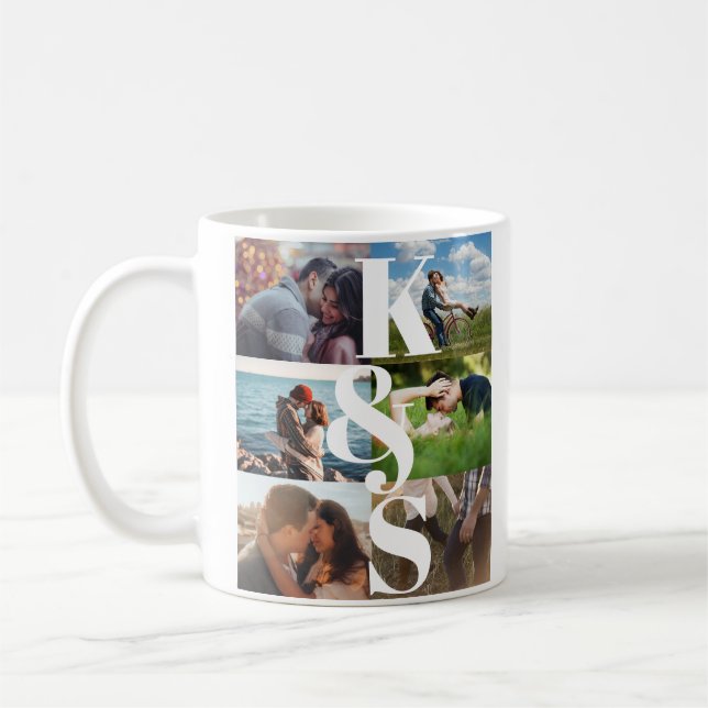 Taza De Café Monograma Collage de fotos Regalos de pareja Perso (Izquierda)