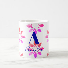 Taza De Café Monograma Color de agua floral Patrón retro rosa c