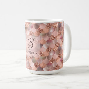 Taza De Café Monograma color de rosa bonito de la sirena del