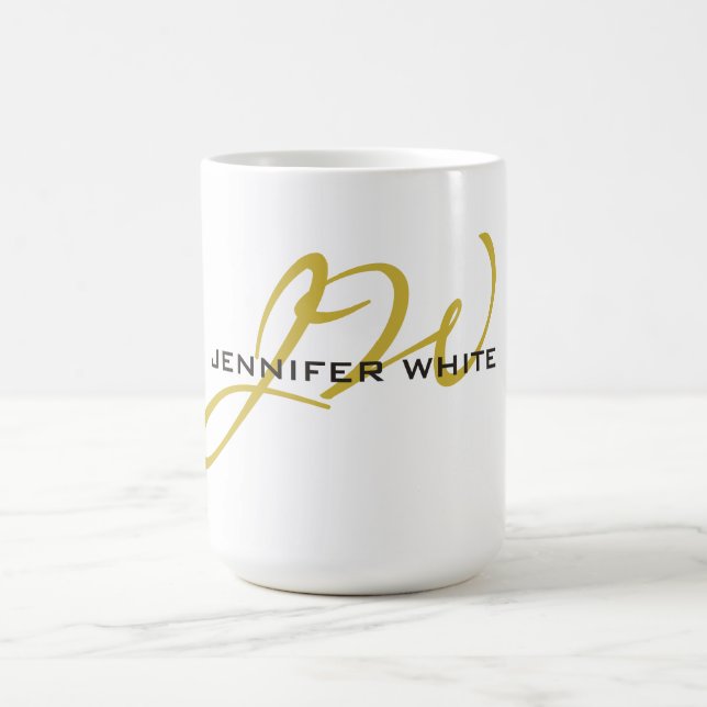 Taza De Café Monograma Color dorado blanco Plata Minimalista mo (Centro)