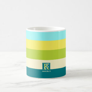 Taza De Café Monograma colorido fresco y feliz de las rayas
