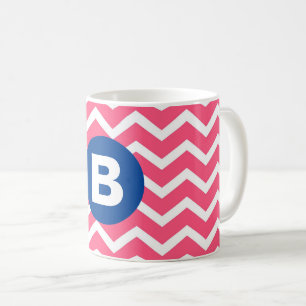 Taza De Café Monograma con Patrón de Chevron en Rosa Brillante 
