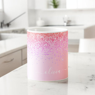 Taza De Café Monograma con Purpurina Rosa Dorado Purpura Arcoír