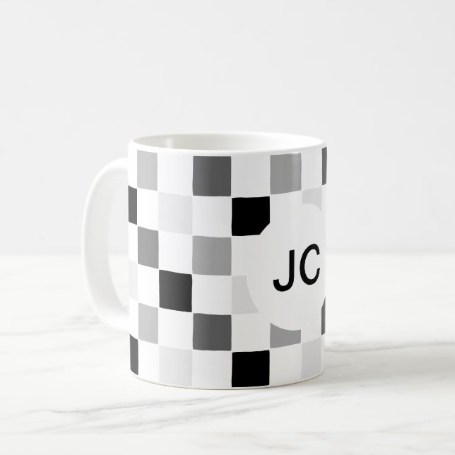 Taza De Café Monograma controlado negro y blanco moderno simple (Anverso izquierdo)