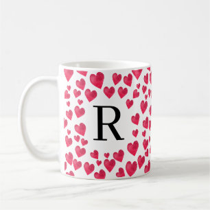 Taza De Café Monograma corto Personalizado del corazón rojo