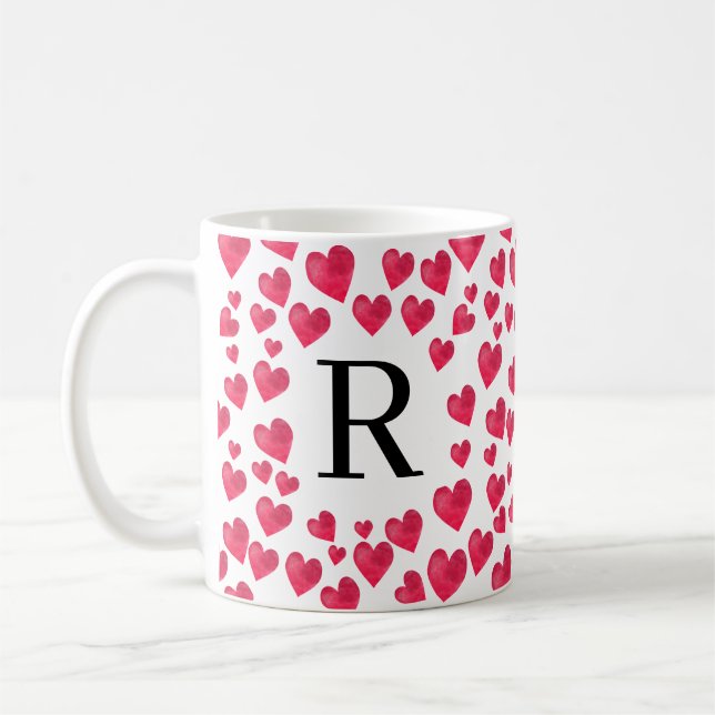 Taza De Café Monograma corto Personalizado del corazón rojo (Izquierda)