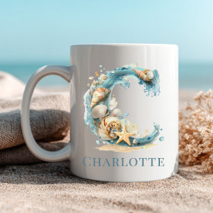 Taza De Café Monograma costero personalizado C inicial playa